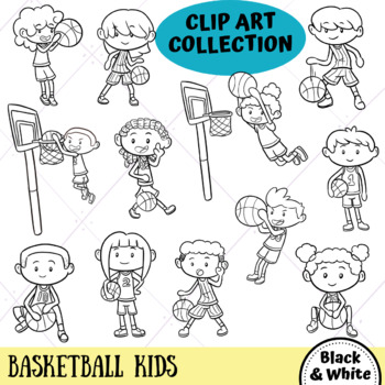 group of kids playing clipart black and white