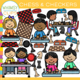 Kids Playing Chess and Checkers Game Clip Art