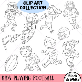 children playing football clipart black and white