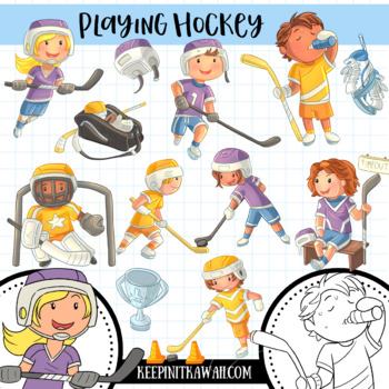 Preview of Kids Playing Hockey Sports Clip Art