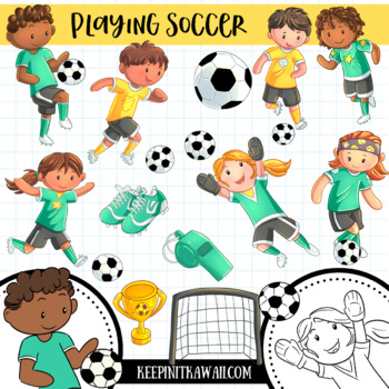 Preview of Kids Playing Soccer Sports Clip Art
