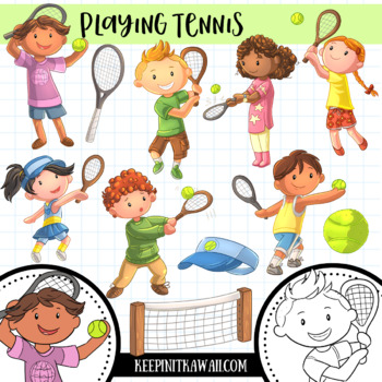 Preview of Kids Playing Tennis Sports Clip Art