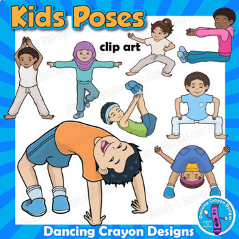 Preview of Kids Poses Clip Art | Exercise Children Making Statue Shapes