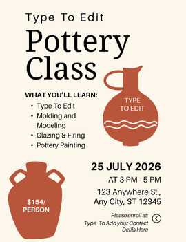 Preview of Kids Pottery Workshop Class Flyers (4) Fully Customize your Flyer Ready to Edit!