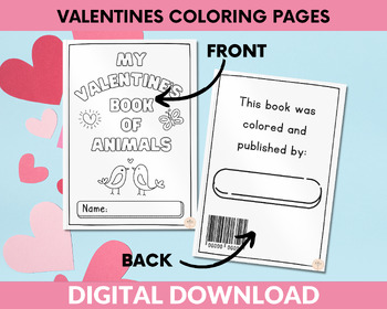 Preview of Kids Printable Valentine Coloring Booklet Featuring Animals