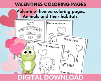 Preview of Kids Printable Valentine Coloring Pages Featuring Animals, Educational Valentine