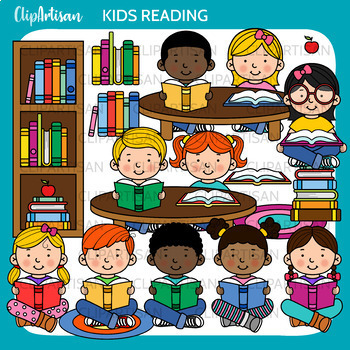 Preview of Kids Reading Books Clip Art