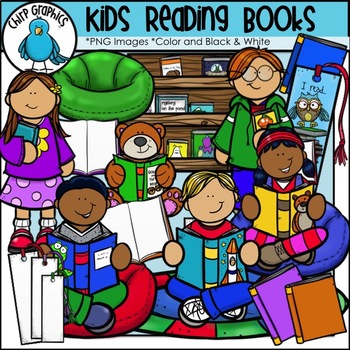 children reading books clip art