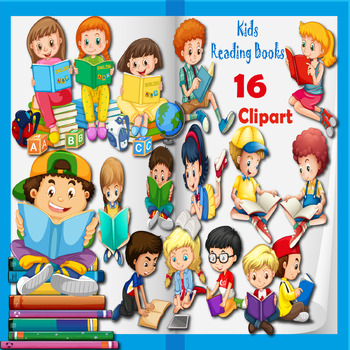 Kids Reading Books Clipart, Education by WAFA CREATIONS | TPT