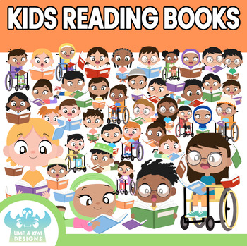 Preview of Kids Reading Books Clipart (Lime and Kiwi Designs)