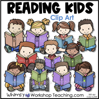 children reading books clip art
