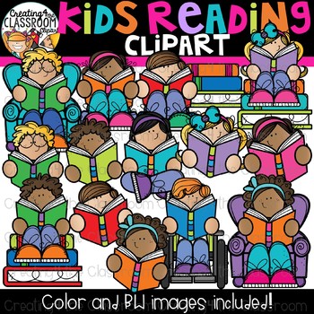 Preview of Kids Reading Clipart {Reading Clipart}