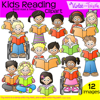 Preview of Kids Reading Clipart {Reading Kid Clipart}