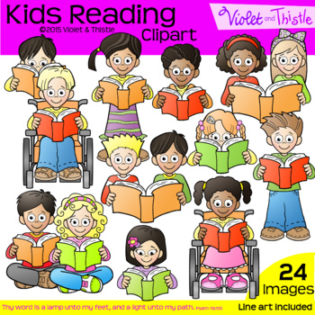 Preview of Kids Reading Clipart {Reading Kid Clipart}