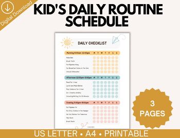 Preview of Kids Routine Morning/Bedtime Checklist Printable, Chore Chart,