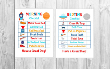 Preview of Kids Routine Space Morning/Bedtime Editable Checklist Printable | Chore Chart |