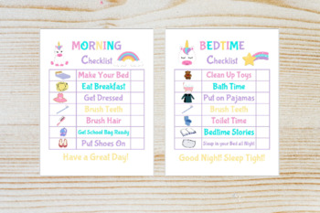 Preview of Kids Routine Unicorn Morning/Bedtime Checklist Printable | Chore Chart | Kid Rou
