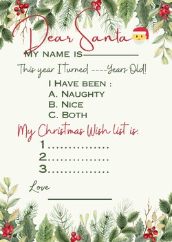 Preview of Kids Santa Letter Printable Christmas Wish list
