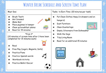 Preview of Kids Screen Time Schedule for Home Breaks