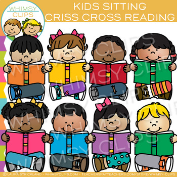 Preview of Kids Sitting Criss Cross Reading Clip Art