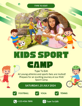 Preview of Kids Sports Spring Camp Flyers (4) Fully Customize your Flyer Ready to Edit!