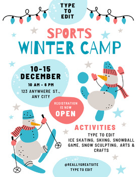 Preview of Kids Sports Winter Camp Ski Flyers 4 Fully Customize your Flyer Ready to Edit!