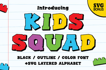 Preview of Kids Squad Font, Playful Kids Font With Bold - Outline And Color Font, OTF, TTF