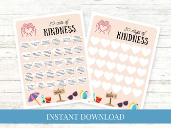 Preview of Kids Summer 30 Acts of Kindness Printable, Daily Kindness - Coral Beach Banner