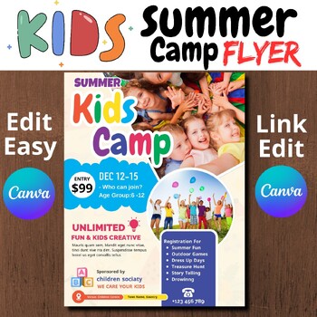 Preview of Kids Summer Camp Flyer Edit to Canva Customize your Flyer