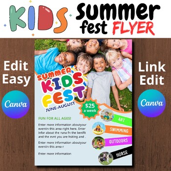 Preview of Kids Summer Camp Flyer Edit to Canva Customize your Flyer