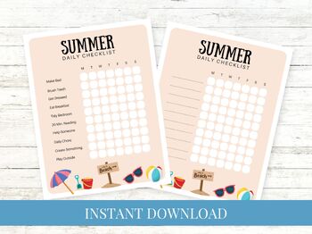 Preview of Kids Summer Daily Weekly Checklist Printable, To Do List - Coral Beach Banner