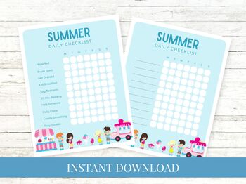 Preview of Kids Summer Daily Weekly Checklist Printable, To Do List - Ice Cream Truck Stand