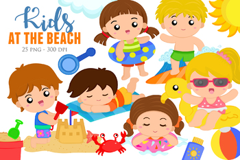 Preview of Kids Summer Fun Activity at The Beach - Cute Cartoon Vector Clipart Illustration