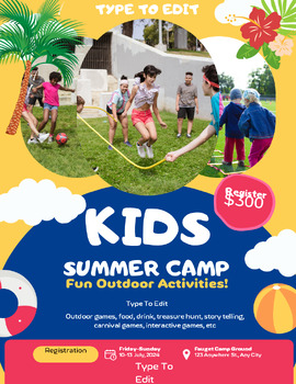 Preview of Kids Summer Outdoor Camp Flyers (4) Fully Customize your Flyer Ready to Edit!