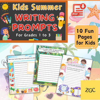 Preview of Kids Summer Writing Prompts, Primary Summer School Activities, INSTANT DOWNLOAD