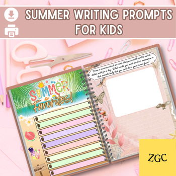 Preview of Kids Summer Writing Prompts, Summer School Activities, Junior, INSTANT DOWNLOAD