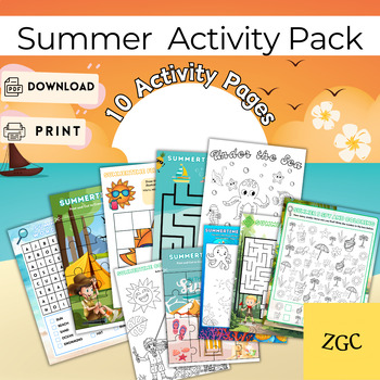 Preview of Kids Summer Writing Prompts, Summer School Activities, Junior, INSTANT DOWNLOAD