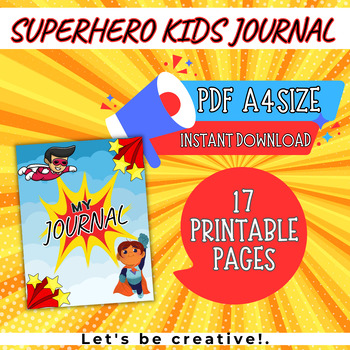 Preview of Kids Superhero Printable Journal, Writing Prompts and Drawing Practice, Journal