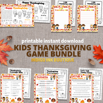 Preview of Thanksgiving Games Printable Bundle NO PREP | 5 Thanksgiving Activities Games