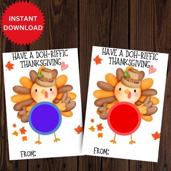 Preview of Kids Thanksgiving Play Dough mats Cards, Class Thanksgiving Favors Tags