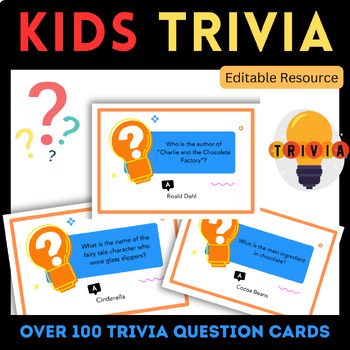 Preview of Kids Trivia - 100 Question Cards - Editable