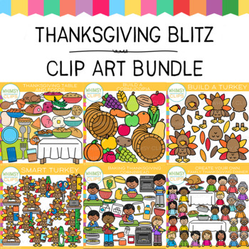 Preview of Kids, Turkey, Foods, and Cornucopia Thanksgiving Blitz Clip Art Bundle