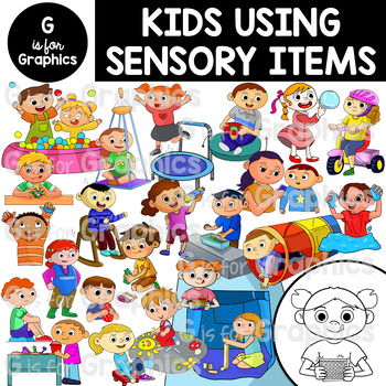 Preview of Kids Using Sensory Tools Clipart