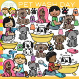 Pet Care - Kids Washing Pets Clip Art