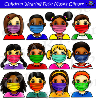 Preview of Kids Wearing Face Masks Clipart