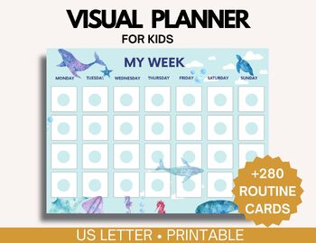 Preview of Kids Weekly Planner, Weekly Kids Calendar, Visual Schedule, Visual Chore Chart