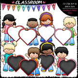 Kids With Blank Heart Boards Clip Art - Valentine's Day Cl