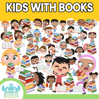 Preview of Kids With Books Clipart (Lime and Kiwi Designs)