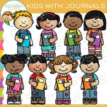 Preview of School Kids With Journals: Writing Clip Art
