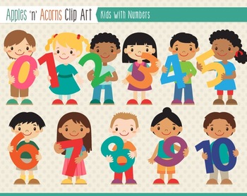 Kids With Numbers Clip Art - color and outlines by Apples 'n' Acorns